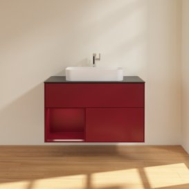 Тумба під раковину Villeroy & Boch Finion 100х50,1 см з підсвічуванням МДФ півонія матовий лак/скло чорне матове G362HBHB