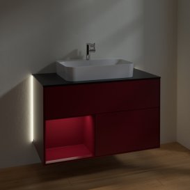 Тумба під раковину Villeroy & Boch Finion 100х50,1 см з підсвічуванням МДФ півонія матовий лак/скло чорне матове G362HBHB