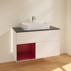 Тумба під раковину Villeroy & Boch Finion 100х50,1 см із підсвічуванням МДФ білий матовий лак/скло чорне матове G362HBMT