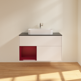 Тумба під раковину Villeroy & Boch Finion 100х50,1 см із підсвічуванням МДФ білий матовий лак/скло чорне матове G362HBMT