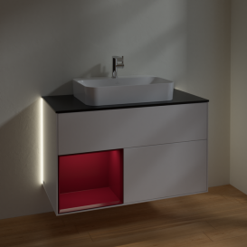 Тумба під раковину Villeroy & Boch Finion 100х50,1 см із підсвічуванням МДФ білий матовий лак/скло чорне матове G362HBMT