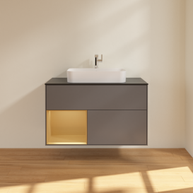 Тумба под раковину Villeroy & Boch Finion 100х50,1 см с подсветкой МДФ антрацит матовый лак/стекло черное матовое G362HFGK