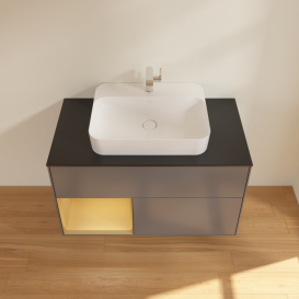 Тумба под раковину Villeroy & Boch Finion 100х50,1 см с подсветкой МДФ антрацит матовый лак/стекло черное матовое G362HFGK