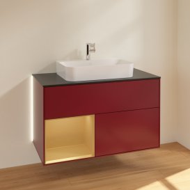 Тумба под раковину Villeroy & Boch Finion 100х50,1 см с подсветкой МДФ пион матовый лак/стекло черное матовое G362HFHB