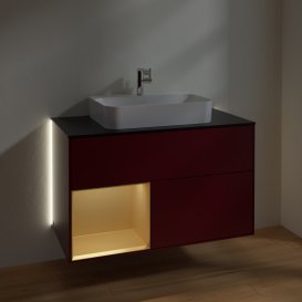 Тумба под раковину Villeroy & Boch Finion 100х50,1 см с подсветкой МДФ пион матовый лак/стекло черное матовое G362HFHB