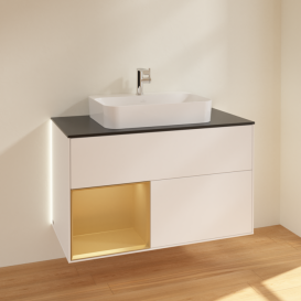 Тумба під раковину Villeroy & Boch Finion 100х50,1 см із підсвічуванням МДФ білий матовий лак/скло чорне матове G362HFMT