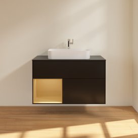 Тумба под раковину Villeroy & Boch Finion 100х50,1 см с подсветкой МДФ черный матовый лак/стекло черное матовое G362HFPD