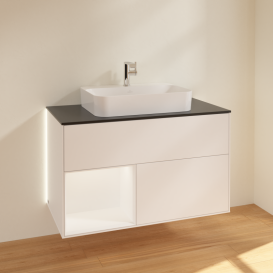 Тумба под раковину Villeroy & Boch Finion 100х50,1 см с подсветкой МДФ белый матовый лак/стекло черное матовое G362MTMT