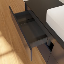 Тумба под раковину Villeroy & Boch Finion 160х50,1 см с подсветкой МДФ темно-синий матовый лак/стекло черное матовое F73200HG