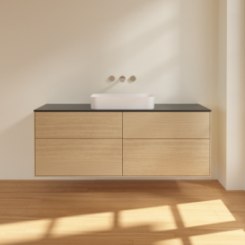 Тумба под раковину Villeroy & Boch Finion 160х50,1 см с подсветкой МДФ шпон дуба/стекло черное матовое F73200PC