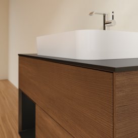 Тумба під раковину Villeroy & Boch Finion 100х50,1 см із підсвічуванням МДФ шпон волоського горіха/скло чорне матове G362PDGN