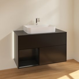 Тумба під раковину Villeroy & Boch Finion 100х50,1 см із підсвічуванням МДФ чорний матовий лак/скло чорне матове G362PDPD