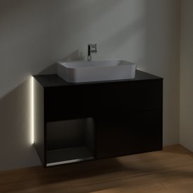 Тумба під раковину Villeroy & Boch Finion 100х50,1 см із підсвічуванням МДФ чорний матовий лак/скло чорне матове G362PDPD
