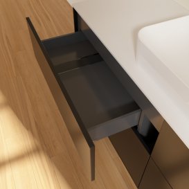 Тумба под раковину Villeroy & Boch Finion 160х50,1 см с подсветкой МДФ черный матовый лак/стекло белое матовое G73100PD