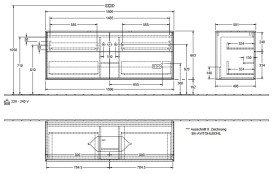 Тумба под раковину Villeroy & Boch Finion 160х50,1 см с подсветкой МДФ черный матовый лак/стекло белое матовое G73100PD