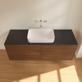 Тумба под раковину Villeroy & Boch Finion 160х50,1 см с подсветкой МДФ шпон грецкого ореха/стекло черное матовое G73200GN