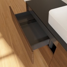 Тумба под раковину Villeroy & Boch Finion 160х50,1 см с подсветкой МДФ шпон грецкого ореха/стекло черное матовое G73200GN