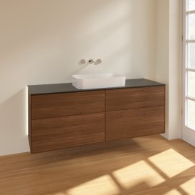 Тумба под раковину Villeroy & Boch Finion 160х50,1 см с подсветкой МДФ шпон грецкого ореха/стекло черное матовое G73200GN