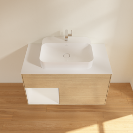 Тумба под раковину Villeroy & Boch Finion 100х50,1 см с подсветкой МДФ шпон дуба/стекло белое матовое G361GFPC