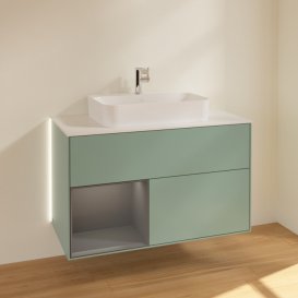 Тумба под раковину Villeroy & Boch Finion 100х50,1 см с подсветкой МДФ оливковый матовый лак/стекло белое матовое G361GKGM