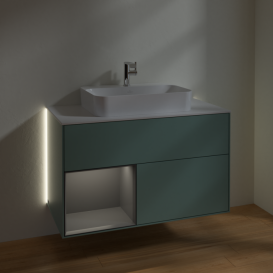 Тумба под раковину Villeroy & Boch Finion 100х50,1 см с подсветкой МДФ оливковый матовый лак/стекло белое матовое G361GKGM