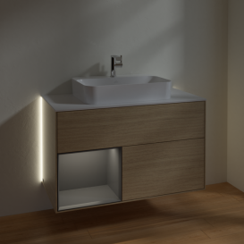 Тумба під раковину Villeroy & Boch Finion 100х50,1 см із підсвічуванням МДФ шпон дуба/скло біле матове G361GKPC