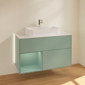 Тумба под раковину Villeroy & Boch Finion 100х50,1 см с подсветкой МДФ оливковый матовый лак/стекло белое матовое G361GMGM