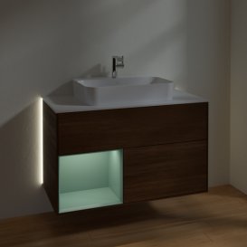 Тумба под раковину Villeroy & Boch Finion 100х50,1 см с подсветкой МДФ шпон грецкого ореха/стекло белое матовое G361GMGN