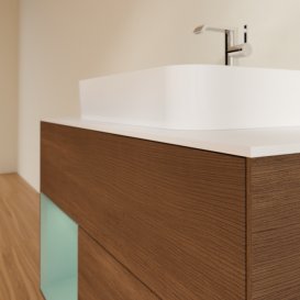 Тумба под раковину Villeroy & Boch Finion 100х50,1 см с подсветкой МДФ шпон грецкого ореха/стекло белое матовое G361GMGN