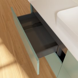 Тумба під раковину Villeroy & Boch Finion 160х50,1 см із підсвічуванням МДФ оливковий матовий лак/скло біле матове G73100GM