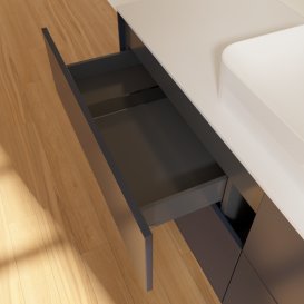 Тумба під раковину Villeroy & Boch Finion 160х50,1 см із підсвічуванням МДФ темно-синій матовий лак/скло біле матове G73100HG