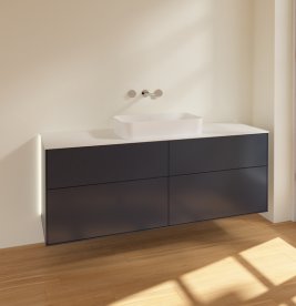 Тумба під раковину Villeroy & Boch Finion 160х50,1 см із підсвічуванням МДФ темно-синій матовий лак/скло біле матове G73100HG