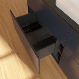 Тумба под раковину Villeroy & Boch Finion 160х50,1 см с подсветкой МДФ темно-синий матовый лак/стекло черное матовое G73200HG