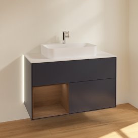 Тумба під раковину Villeroy & Boch Finion 100х50,1 см із підсвічуванням МДФ темно-синій матовий лак/скло біле матове G361GNHG