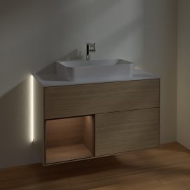 Тумба під раковину Villeroy & Boch Finion 100х50,1 см із підсвічуванням МДФ шпон дуба/скло біле матове G361GNPC