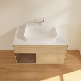 Тумба під раковину Villeroy & Boch Finion 100х50,1 см із підсвічуванням МДФ шпон дуба/скло біле матове G361GNPC