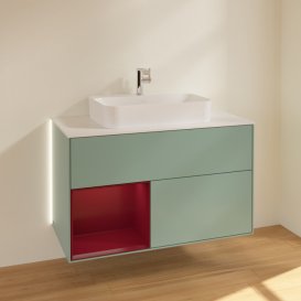 Тумба под раковину Villeroy & Boch Finion 100х50,1 см с подсветкой МДФ оливковый матовый лак/стекло белое матовое G361HBGM