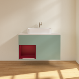 Тумба под раковину Villeroy & Boch Finion 100х50,1 см с подсветкой МДФ оливковый матовый лак/стекло белое матовое G361HBGM