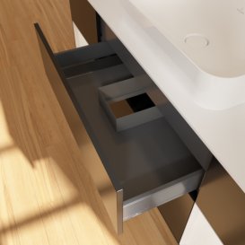 Тумба под раковину Villeroy & Boch Finion 160х50,1 см с подсветкой МДФ черный матовый лак/стекло белое матовое F741GFPD