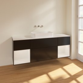 Тумба под раковину Villeroy & Boch Finion 160х50,1 см с подсветкой МДФ черный матовый лак/стекло белое матовое F741GFPD