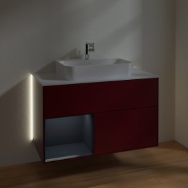 Тумба под раковину Villeroy & Boch Finion 100х50,1 см с подсветкой МДФ пион матовый лак/стекло белое матовое G361HGHB