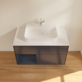 Тумба під раковину Villeroy & Boch Finion 100х50,1 см із підсвічуванням МДФ темно-синій матовий лак/скло біле матове G361HGHG