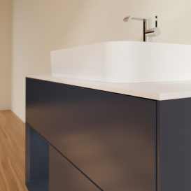 Тумба під раковину Villeroy & Boch Finion 100х50,1 см із підсвічуванням МДФ темно-синій матовий лак/скло біле матове G361HGHG