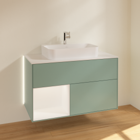 Тумба під раковину Villeroy & Boch Finion 100х50,1 см із підсвічуванням МДФ оливковий матовий лак/скло біле матове G361MTGM