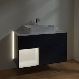 Тумба під раковину Villeroy & Boch Finion 100х50,1 см із підсвічуванням МДФ темно-синій матовий лак/скло біле матове G361MTHG