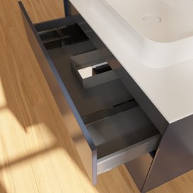 Тумба під раковину Villeroy & Boch Finion 100х50,1 см із підсвічуванням МДФ темно-синій матовий лак/скло біле матове G361MTHG