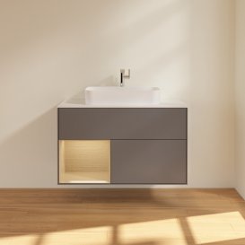 Тумба під раковину Villeroy & Boch Finion 100х50,1 см з підсвічуванням МДФ антрацит матовий лак/скло біле матове G361PCGK