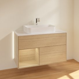 Тумба під раковину Villeroy & Boch Finion 100х50,1 см із підсвічуванням МДФ шпон дуба/скло біле матове G361PCPC