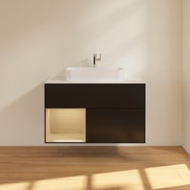 Тумба под раковину Villeroy & Boch Finion 100х50,1 см с подсветкой МДФ черный матовый лак/стекло белое матовое G361PCPD