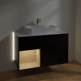 Тумба под раковину Villeroy & Boch Finion 100х50,1 см с подсветкой МДФ черный матовый лак/стекло белое матовое G361PCPD